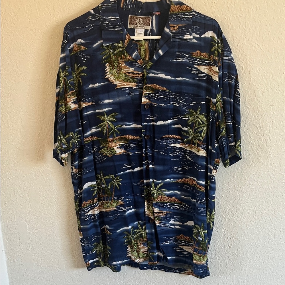 Men's Blue Tropical Print Casual Button Down Shirt